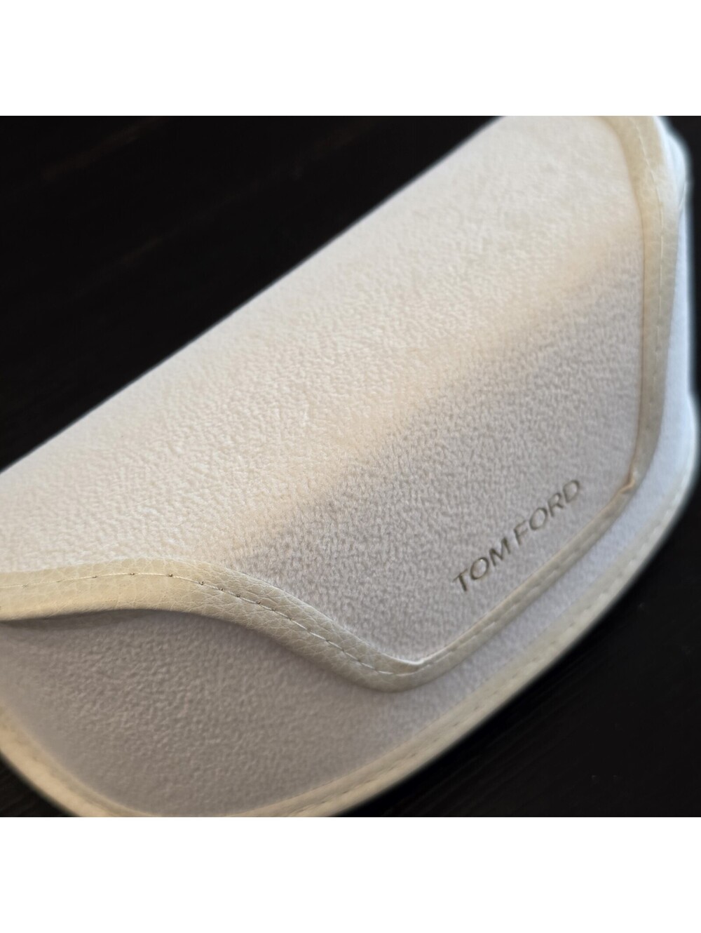 Tom Ford White Suede w/ Leather Trim Semi-Hard Eyeglasses Sunglasses Case Bianco - Picture 3 of 10